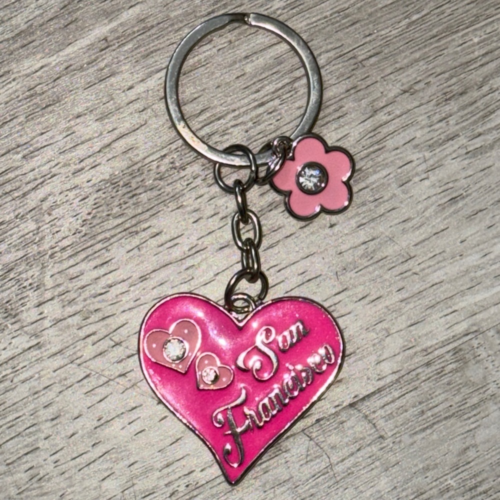 2/$15 “San Francisco” Pink Heart Keychain with Flower Charm